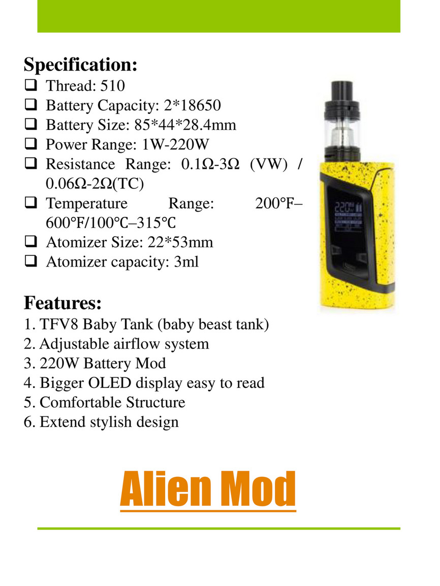 elfbar nachfüll pod läuft aus SMOK Alien 220W TC with TFV8 Baby Beast Kit main image 1
