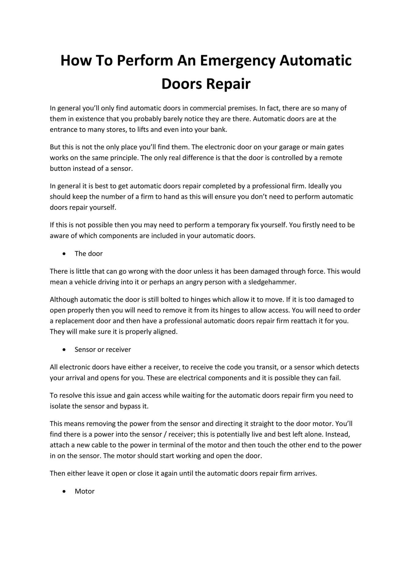 GIT How To Perform An Emergency Automatic Doors Repair Page 1