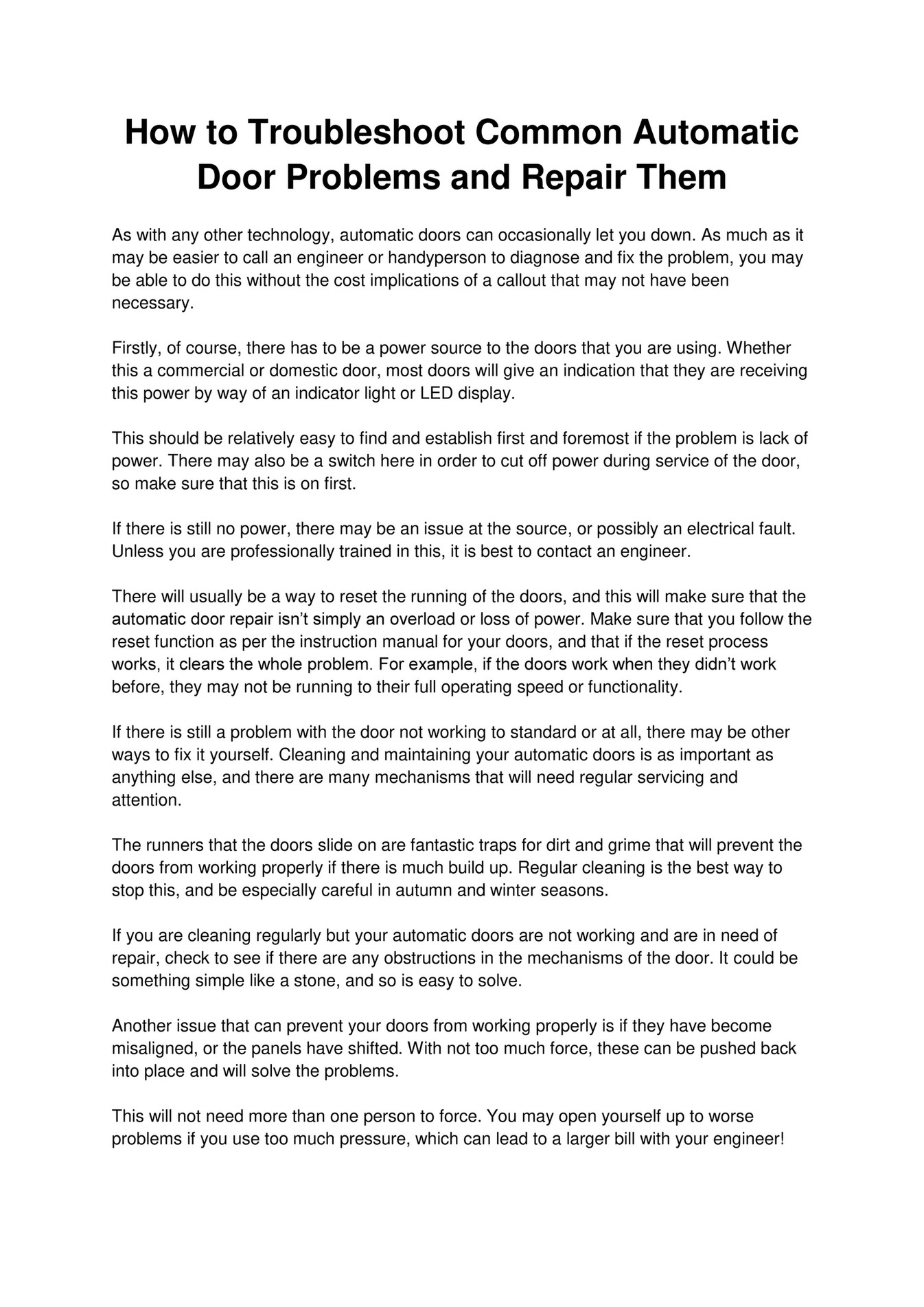 GIT How to Troubleshoot Common Automatic Door Problems and Repair