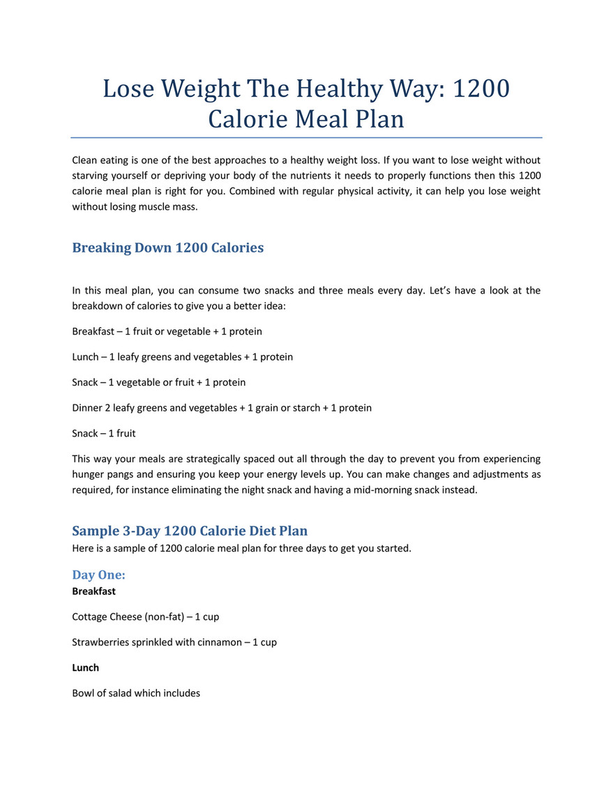 Git Lose Weight The Healthy Way 1200 Calorie Meal Plan