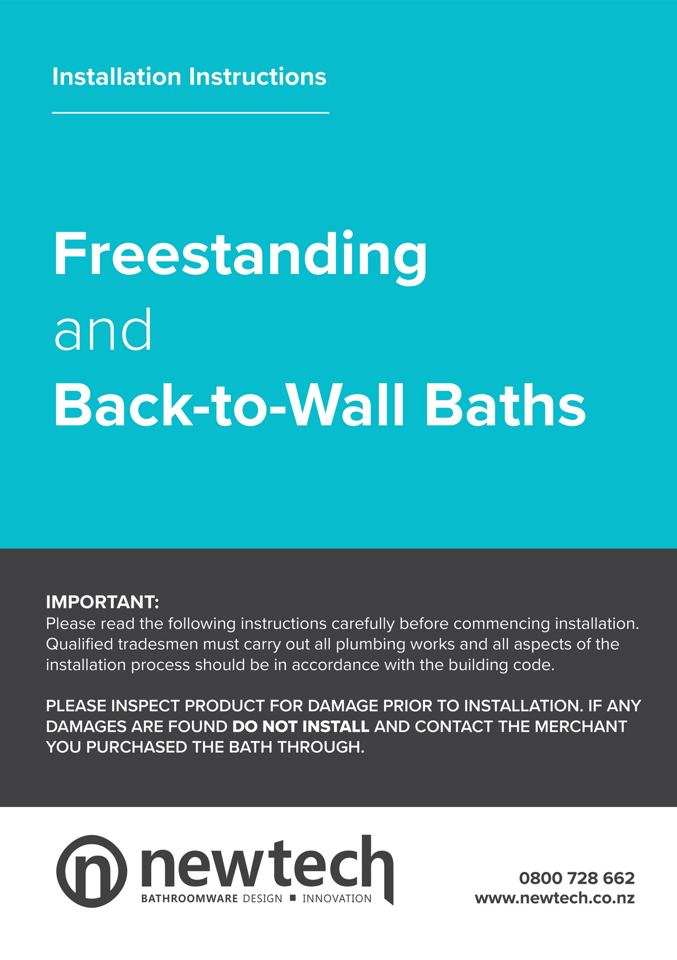 Newtech Bathroomware Newtech Freestanding & BTW Bath Installation Guide Page 1
