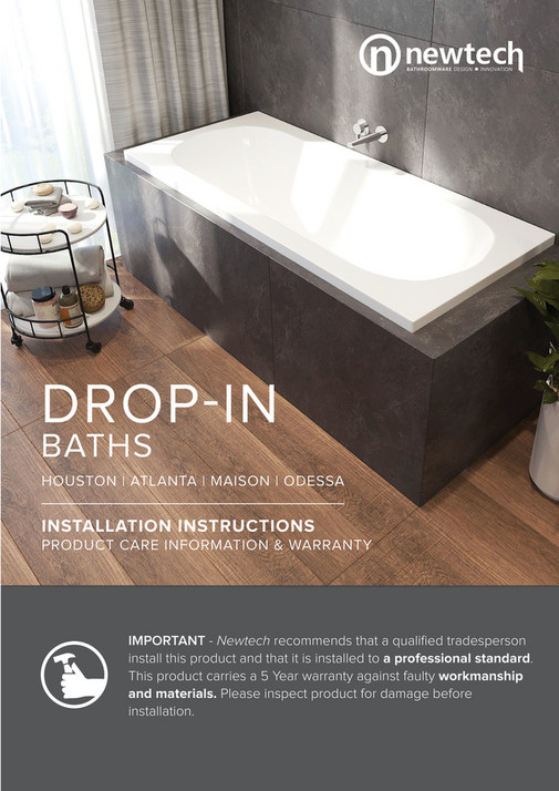 Newtech Bathroomware Newtech Dropin Bath Installation Guide Page 1