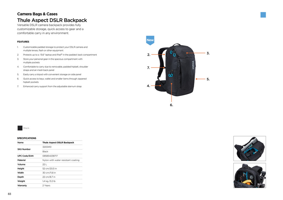 thule aspect dslr 22l backpack