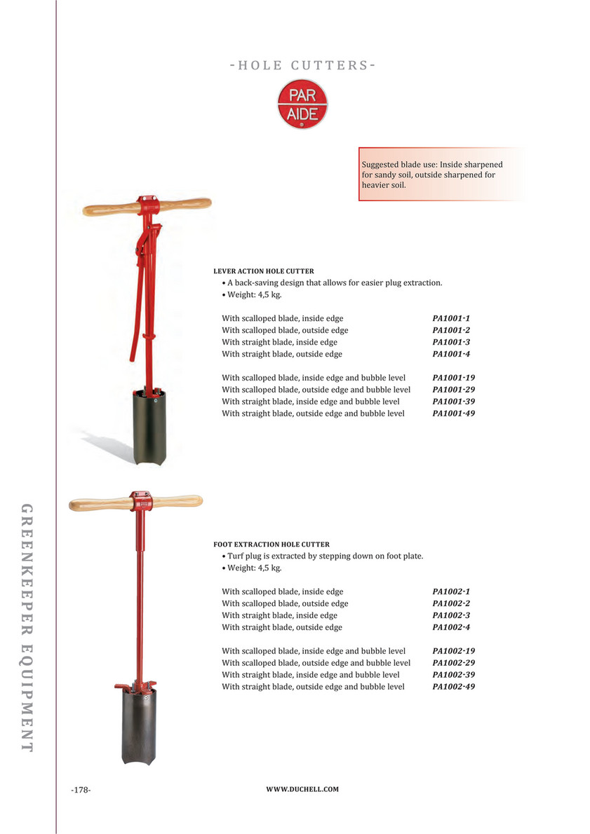 Par Aide Holecutter Parts - Lever or Foot Action