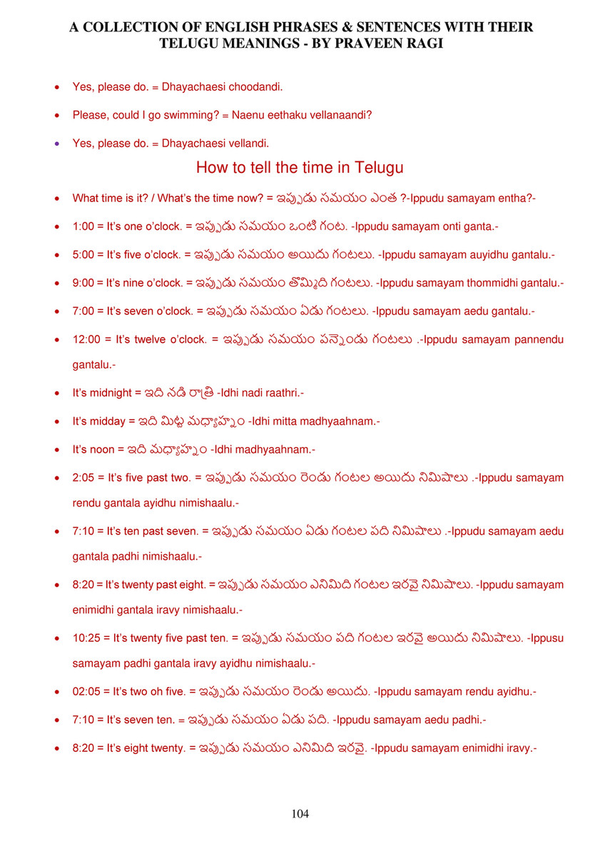 My Publications 04 A Collection Of English Phrases Sentences With Telugu Meanings By Praveen Ragi 6 6 17 Page 104 105 Created With Publitas Com