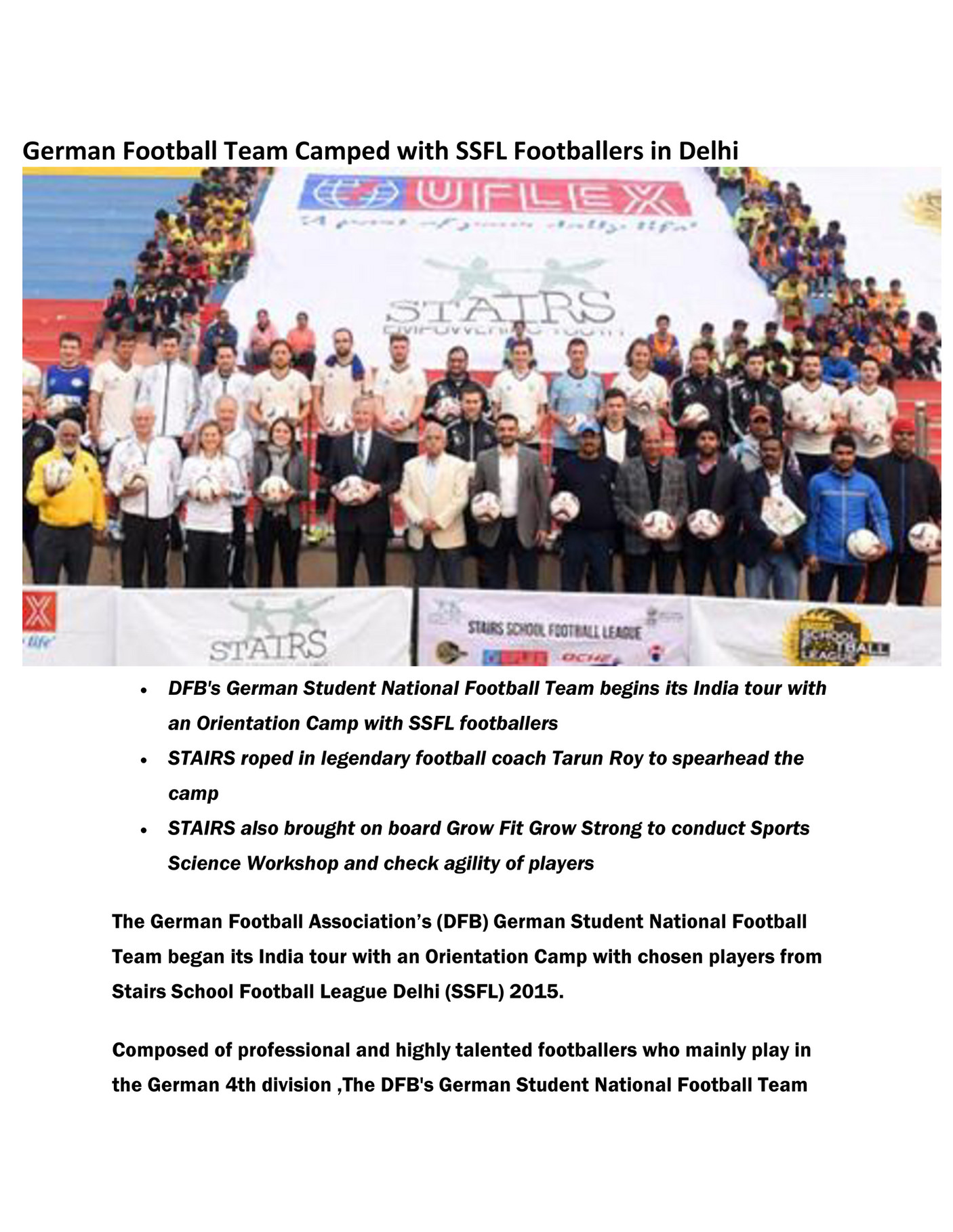 SSLF - German Football Team Camped With SSFL Footballers In Delhi ...