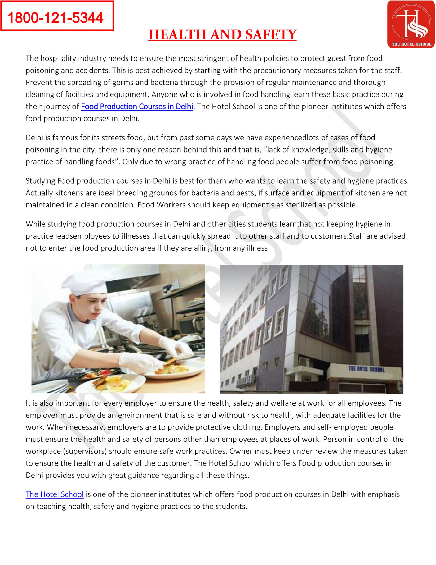 The Hotel School Food Production Courses in Delhi Page 1 Created with