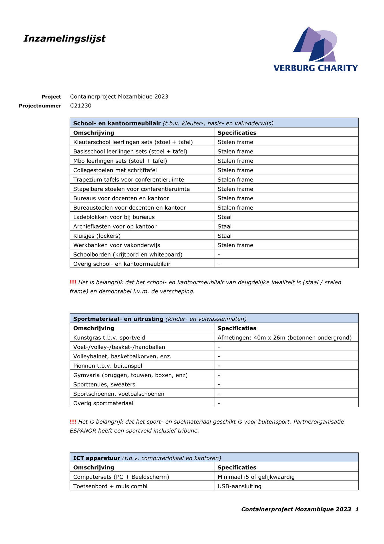 De Vries En Verburg - Containerproject 2023 - Inzamelingslijst ...