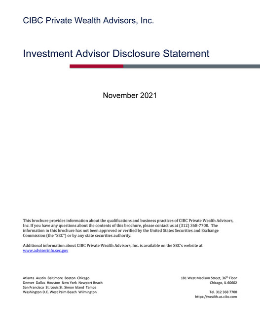 CIBC Private Wealth Management CIBC PWA ADV Investment Advisor 