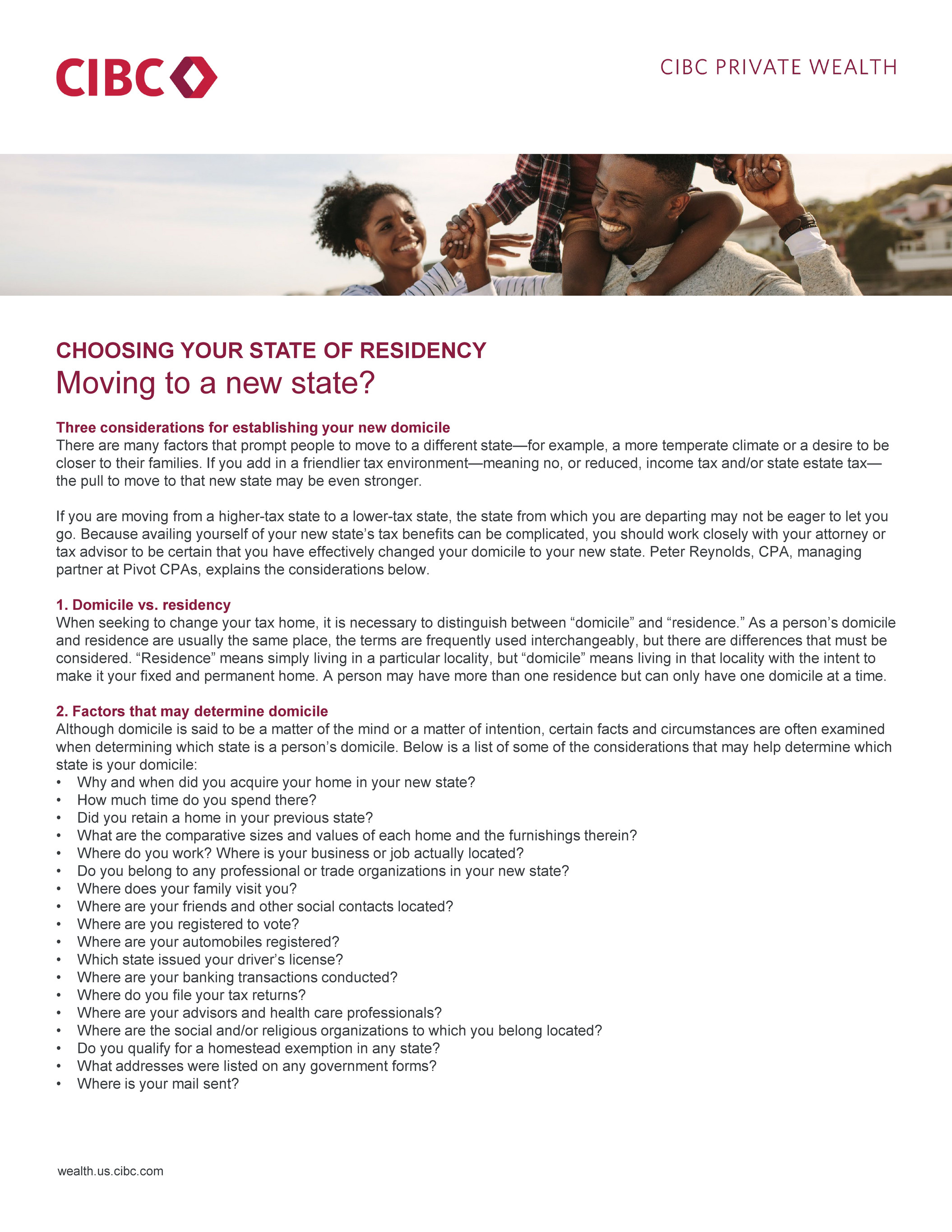 CIBC US - Choosing your state of residency - Moving to a new state 