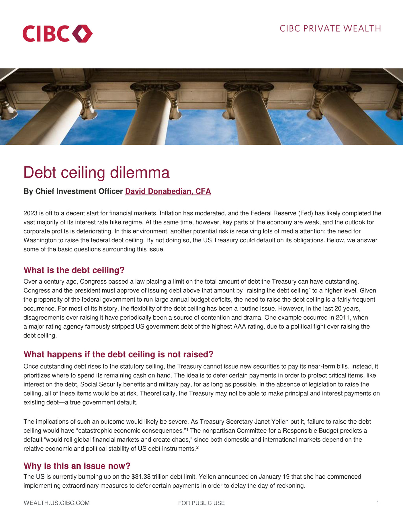 CIBC Private Wealth Management - Debt Ceiling Dilemma - Page 1