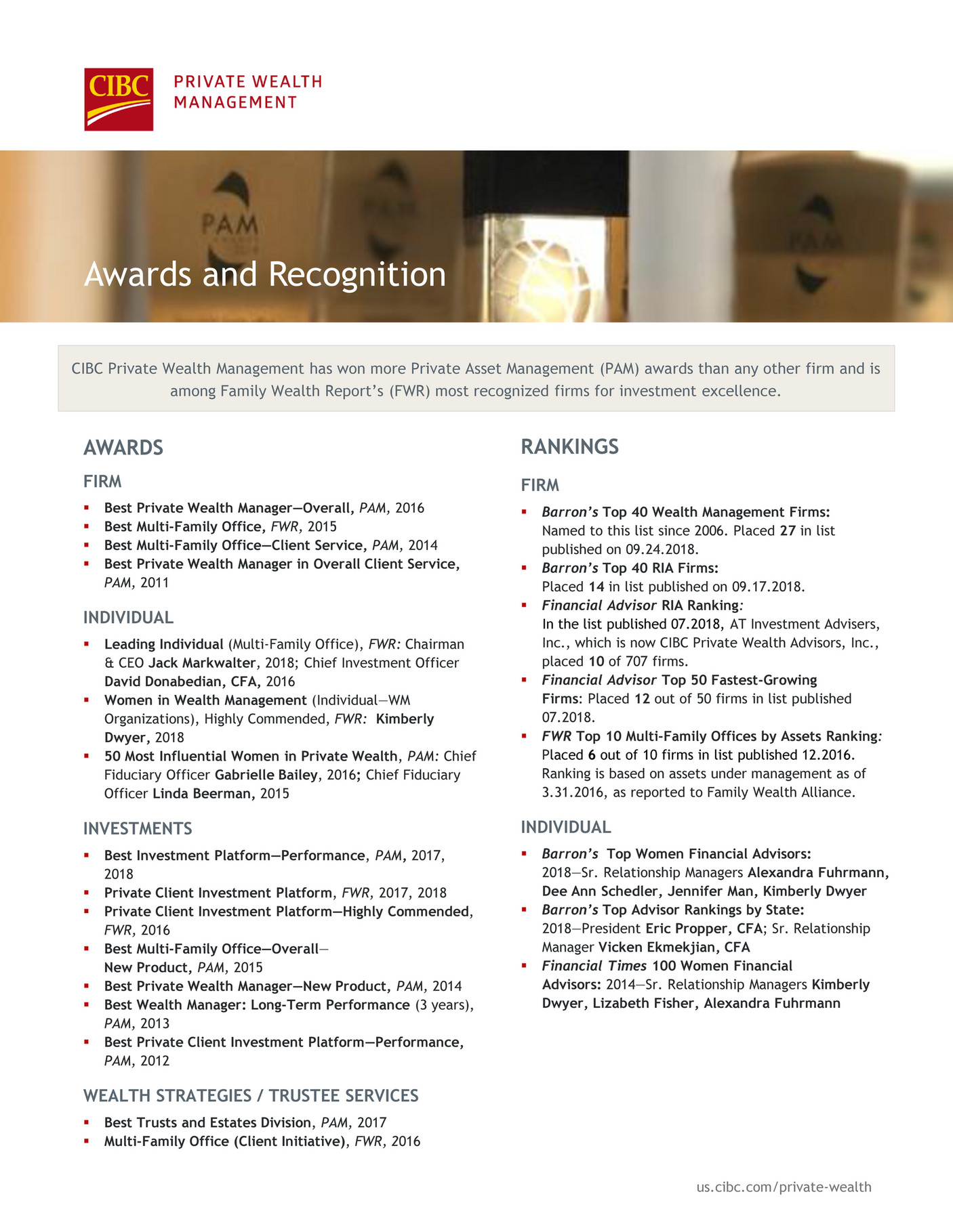 CIBC Private Wealth Management - Awards and Recognition - Page 1
