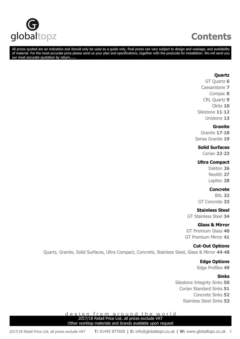 Globaltopz Uk Ltd Globaltopz 2017 18 Retail Price List Page