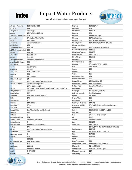 Water Product Code Impact Water Products - Impact Water Products 2018 Catalog - Page 286-287