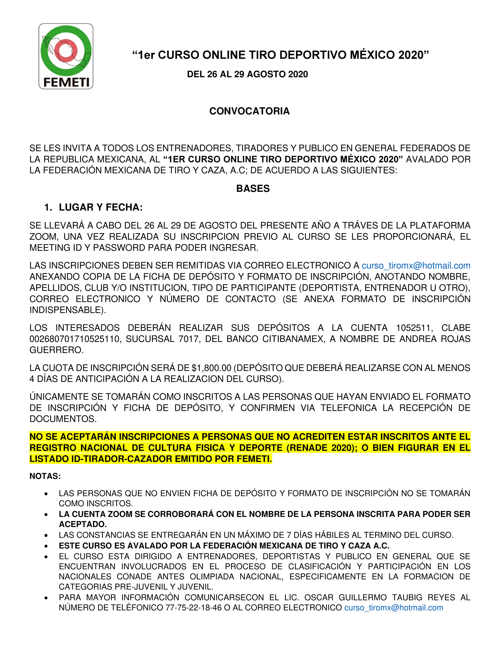  - Convocatoria 1er curso FEMETI tiro de precisión rifle y  pistola - Página 1 - Created with 