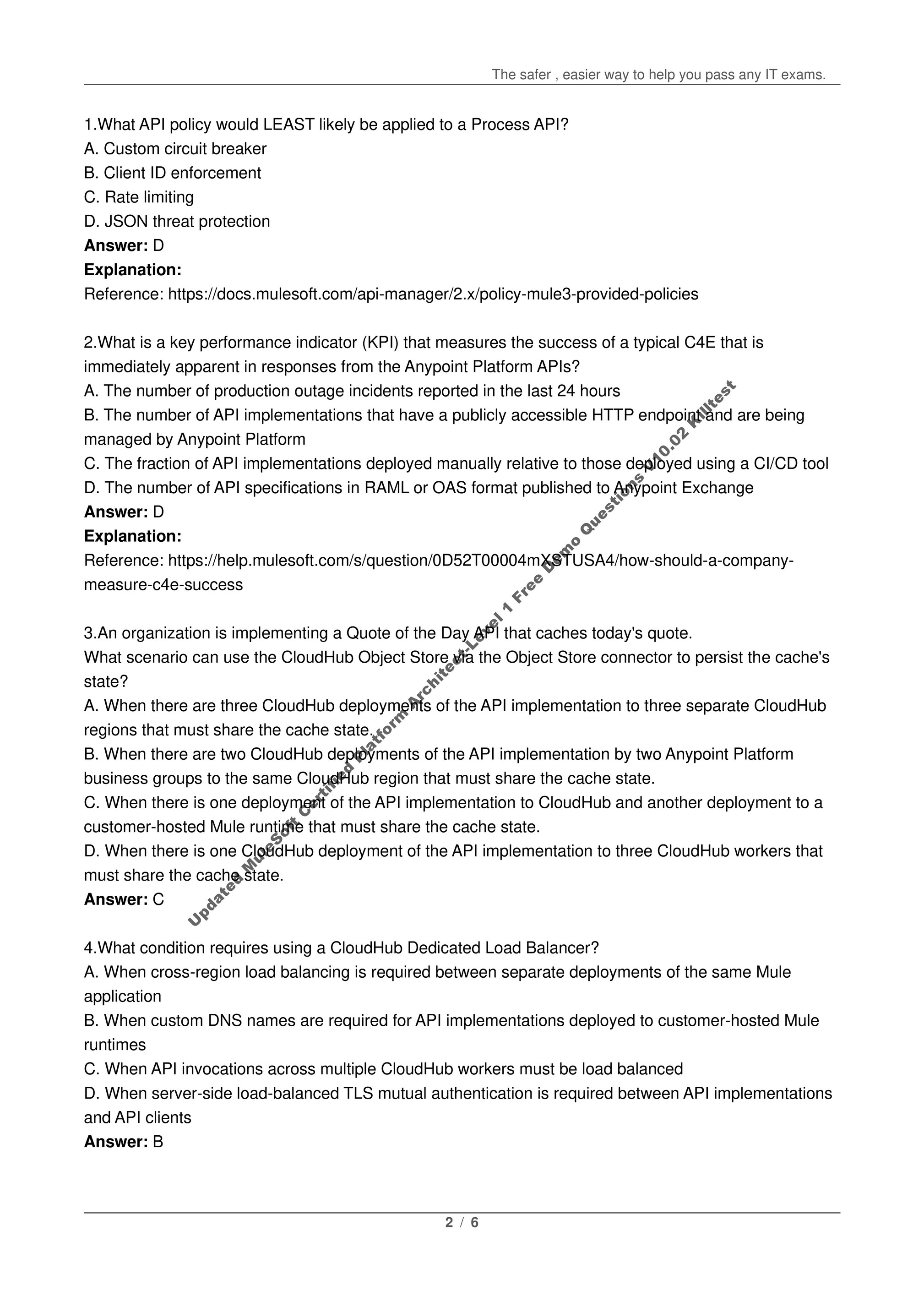 Killtest - Updated MuleSoft Certified Platform Architect-Level 1 Free Demo  Questions V10.02 Killtest - Page 1 - Created with Sns-Brigh10