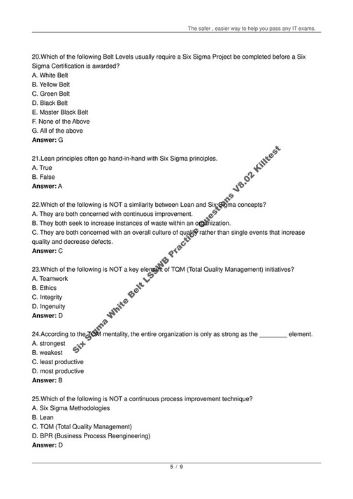 Killtest Six Sigma White Belt LSSWB Practice Questions V8 02 Killtest killtest-six-sigma-white-belt-lsswb-practice-questions-v8-02-killtest