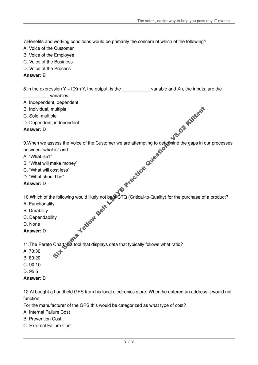 Killtest Six Sigma Yellow Belt Lssyb Practice Questions V8 02 Killtest Page 1 Created With Publitas Com