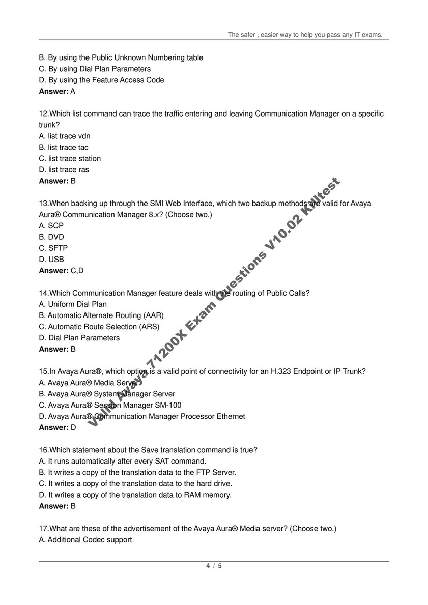 Killtest - Valid Avaya 71200X Exam Questions V10.02 Killtest 