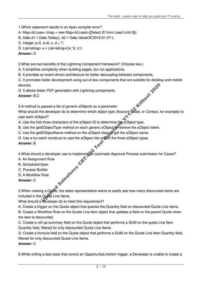 Killtest - Updated Salesforce CRT-450 Test Questions V11.02 Killtest 2020 -  Page 1 - Created with Sns-Brigh10