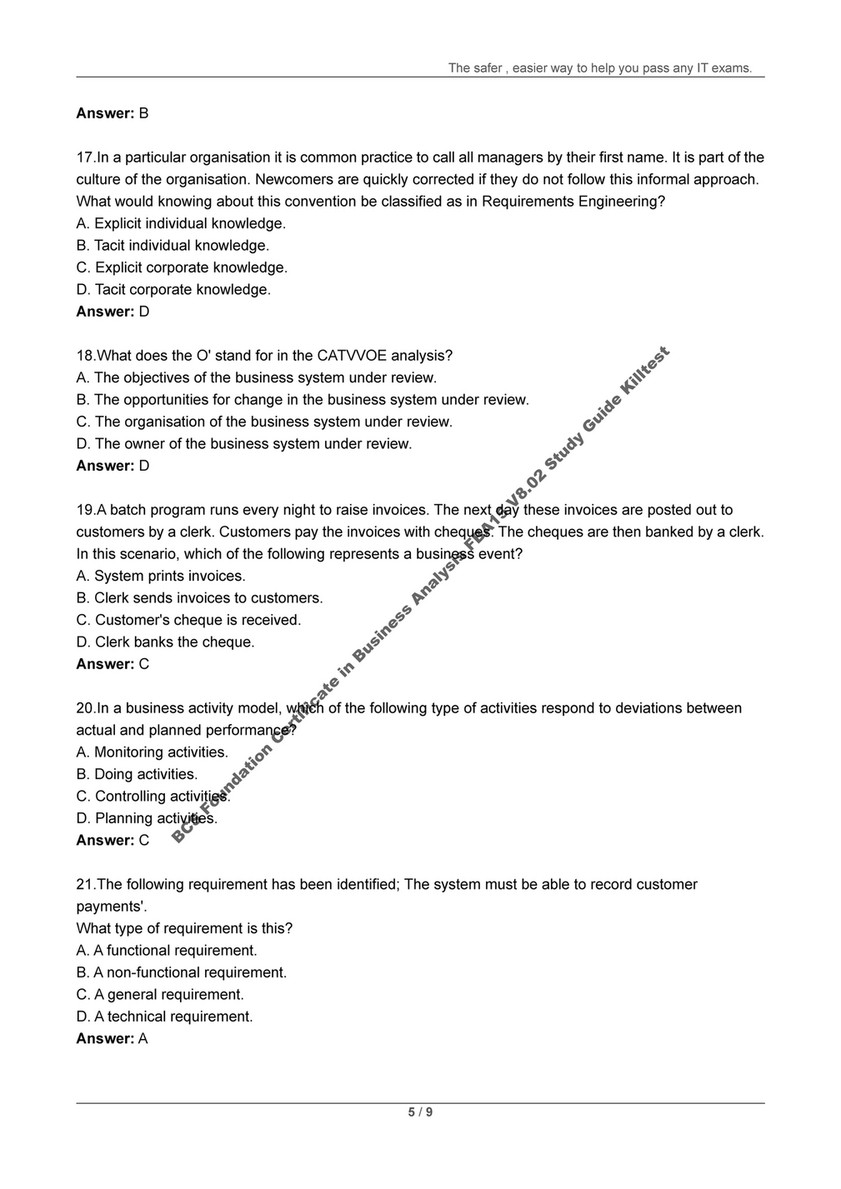 Killtest - BCS Foundation Certificate in Business Analysis FBA15 V8.02  Study Guide Killtest - Page 4-5 - Created with Sns-Brigh10