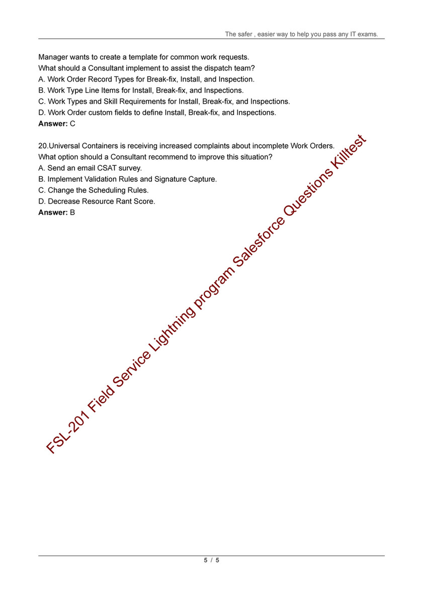 Killtest - Salesforce FSL-201 Exam Actual Questions Killtest V8.02 - Page  4-5 - Created with Sns-Brigh10