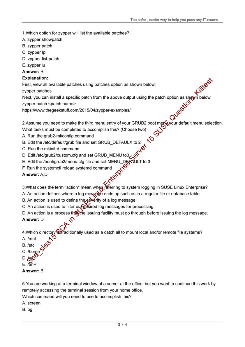 Killtest - Sca_sles15 SUSE Certified Administrator in Enterprise Linux 15  Material Killtest V8.02 - Page 1 - Created with Sns-Brigh10