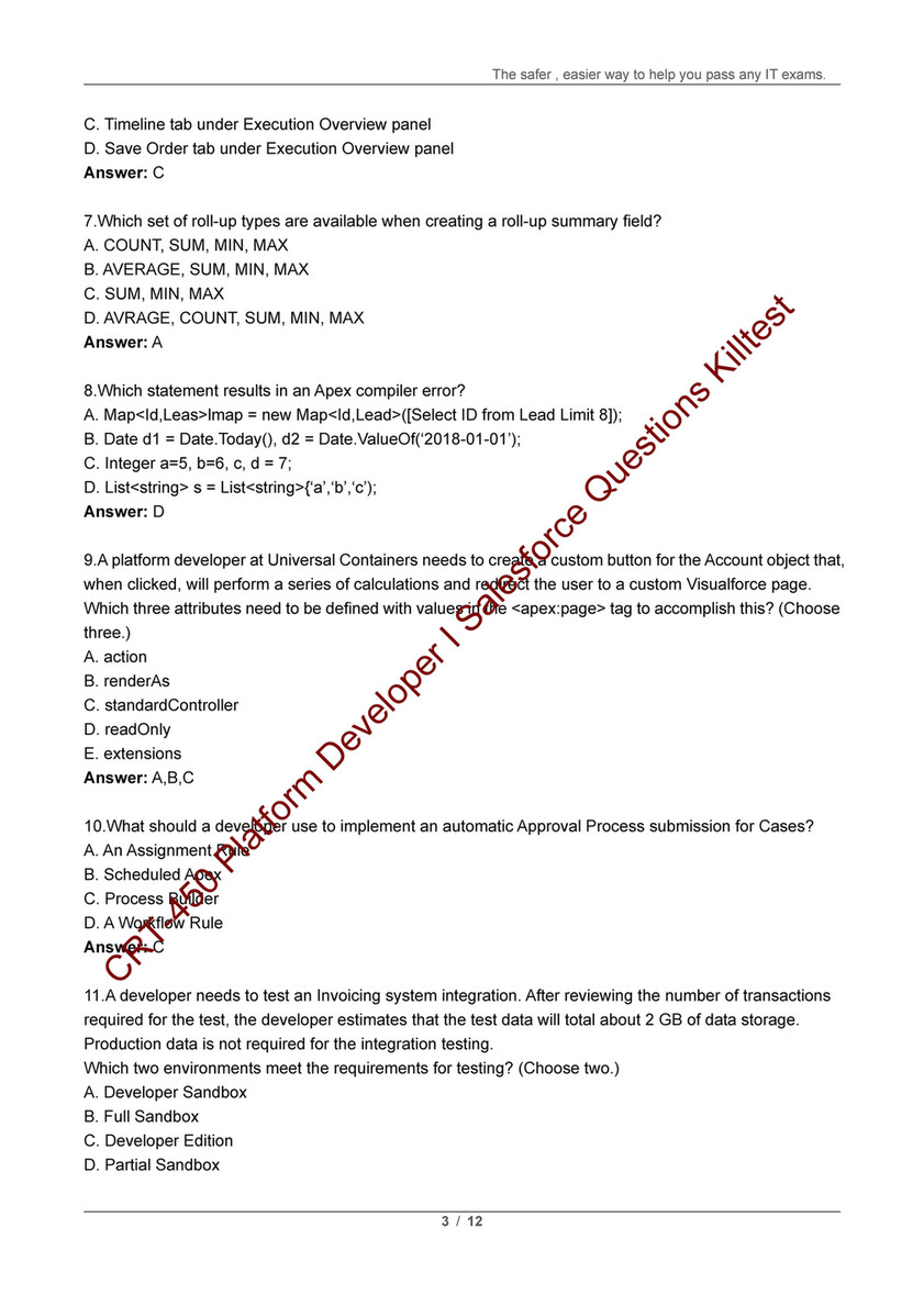 Killtest - Actual Questions for Salesforce CRT-450 Exam Killtest V13.02 -  Page 4-5 - Created with Sns-Brigh10