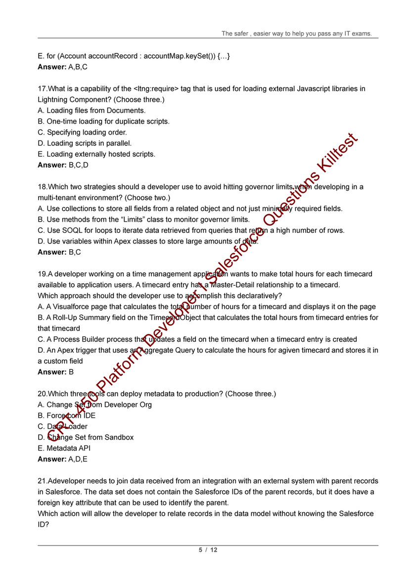 Killtest - Actual Questions for Salesforce CRT-450 Exam Killtest V13.02 -  Page 4-5 - Created with Sns-Brigh10