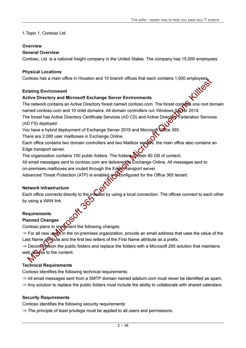 Killtest - Real Microsoft MS-203 Exam Questions Killtest V11.02 - Page 2-3  - Created with Sns-Brigh10