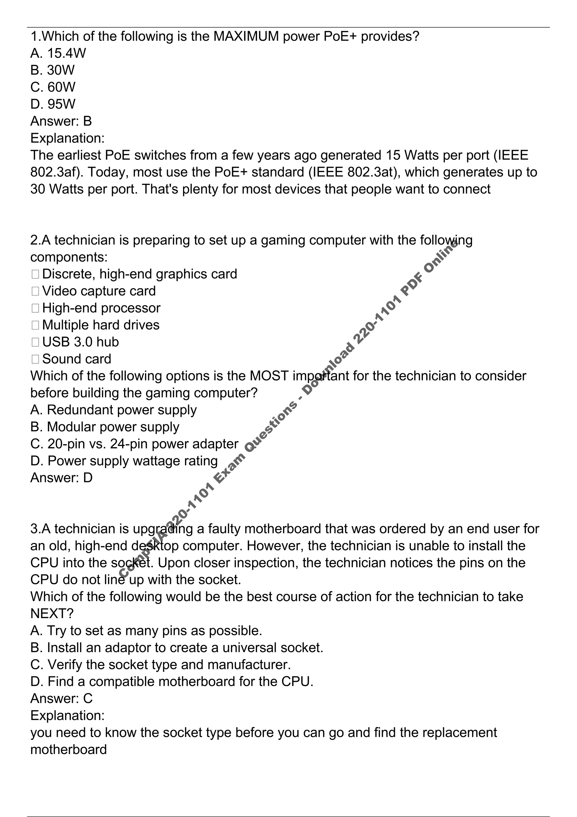 Exam 220-1101 Pattern