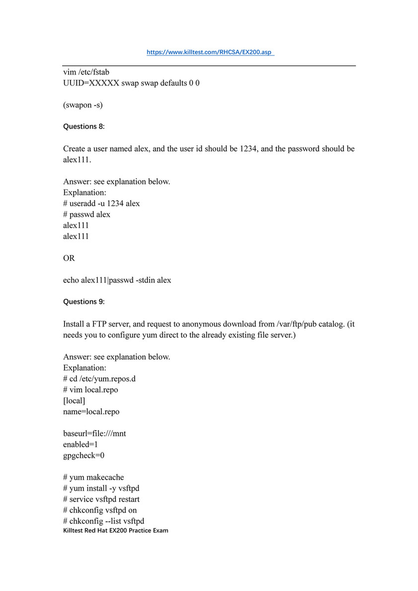 Killtest - Real EX200 Red Hat RHCSA Study Guide Killtest - Page 1 - Created  with Sns-Brigh10