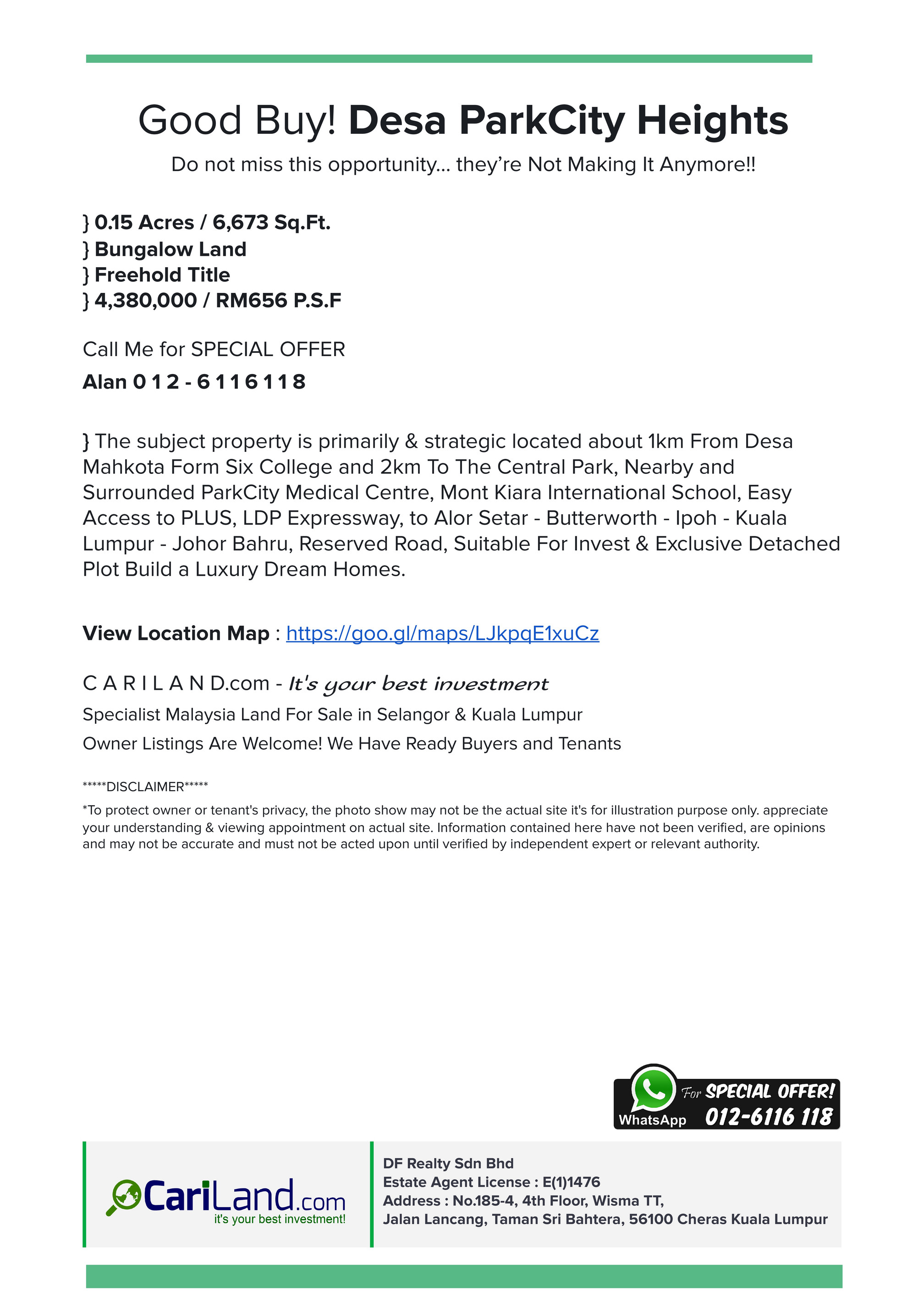 GOOD DEAL! - Good Buy! Desa ParkCity Heights 0.15 Acre Bungalow