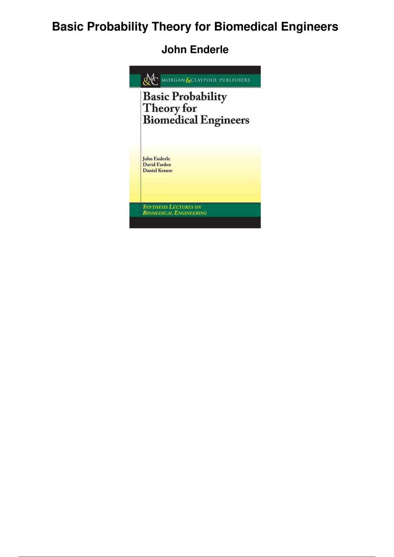 Buddy basic probability theory for biomedical engineers pdf page 1