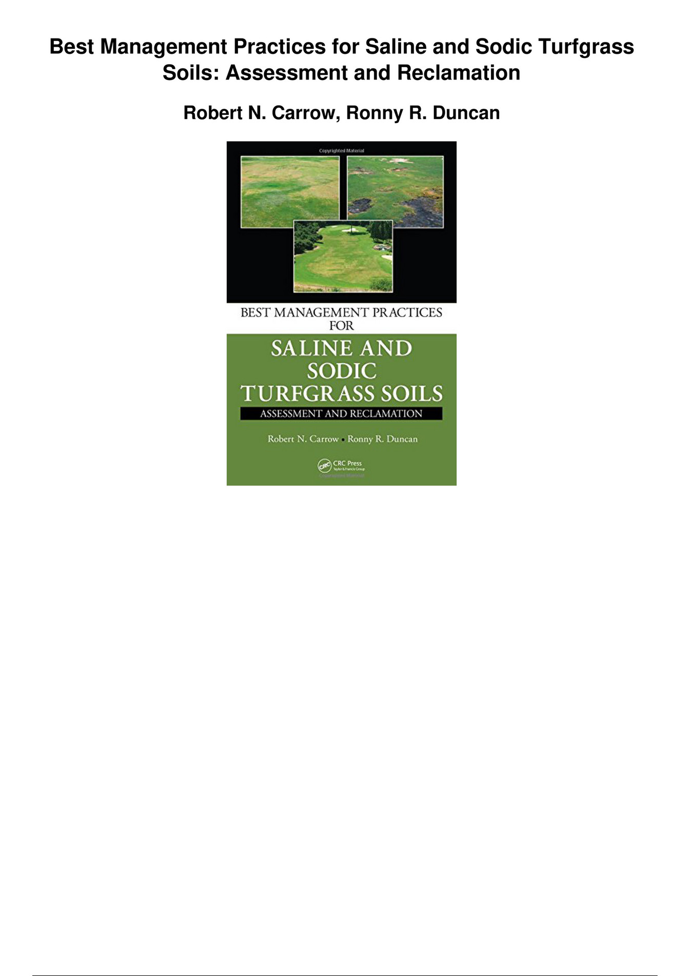 Buddy Best Management Practices For Saline And Sodic Turfgrass Soils