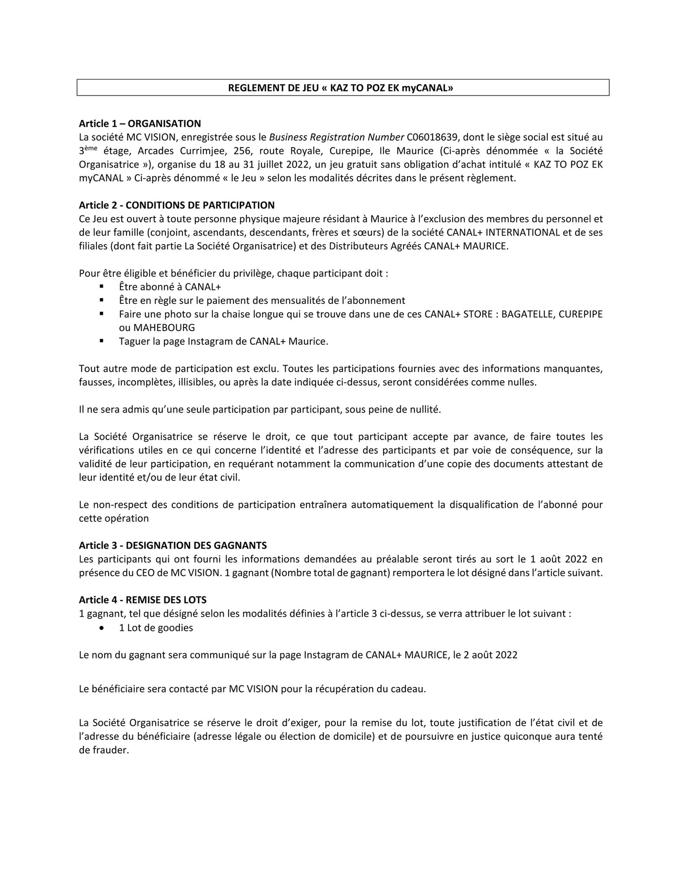 Digital - 01 CONDITIONS JEU JUILLET 22 - KAZ TO POZ EK myCANAL - Page 1 ...