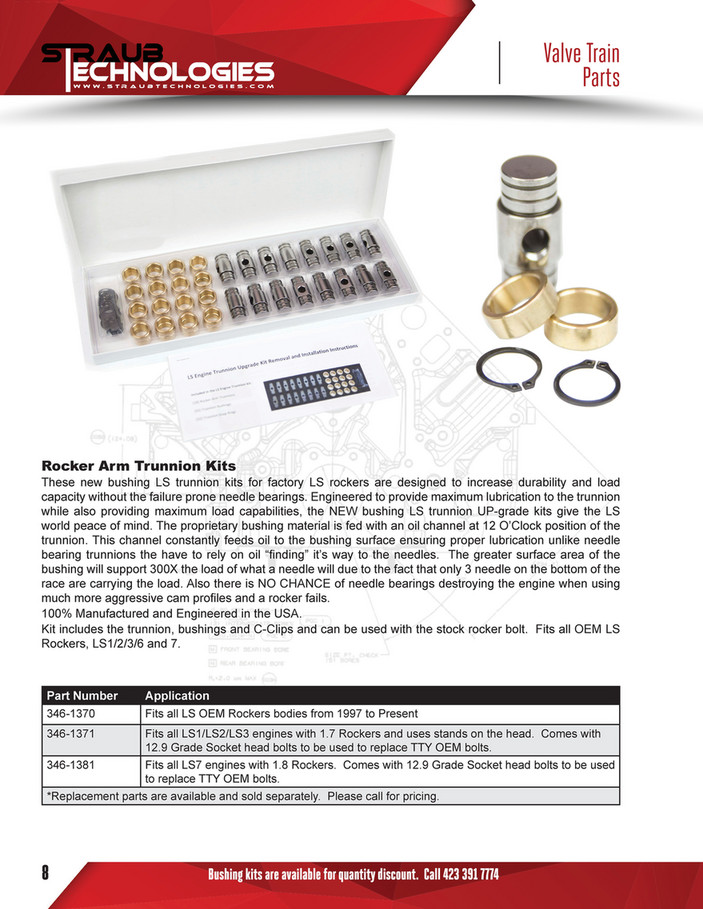 Straub Technologies Rocker Arm Trunnion Kit LS7 w/1.8 Ratio Rockers Straub Technologies Rocker Arm Trunnion Kit LS7 w/1.8 Ratio Rockers