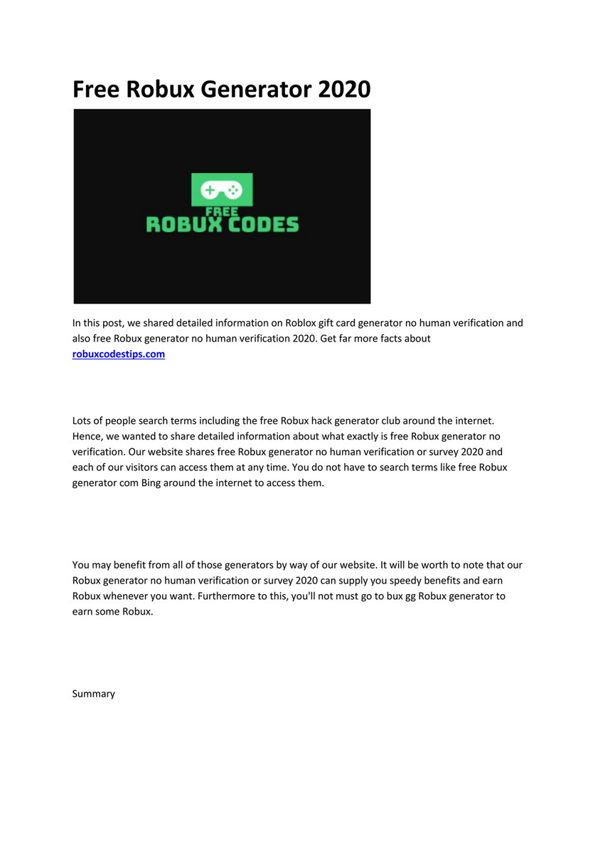 Free Robux Generator No Survey No Human Verification 2020
