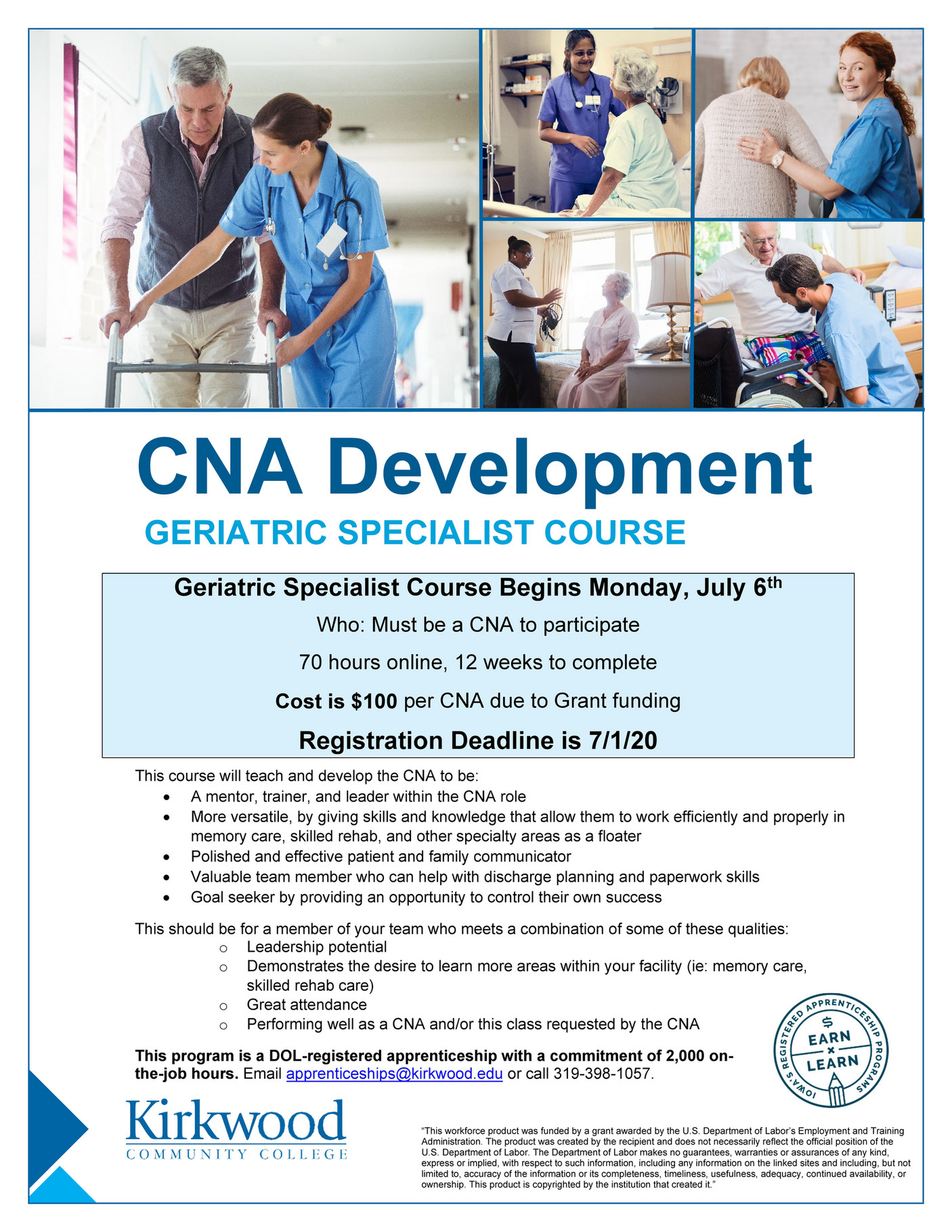 Kirkwood Community College CNA Apprenticeship Geriatric Course July