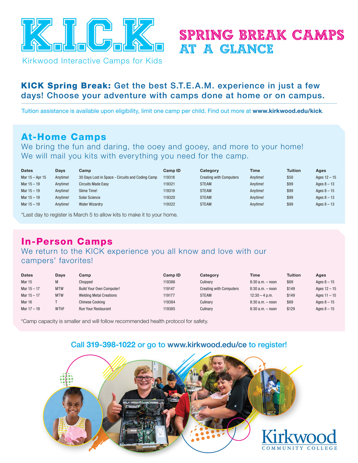 Kirkwood Community College KICK Spring Break 2021 Flyer Page 1