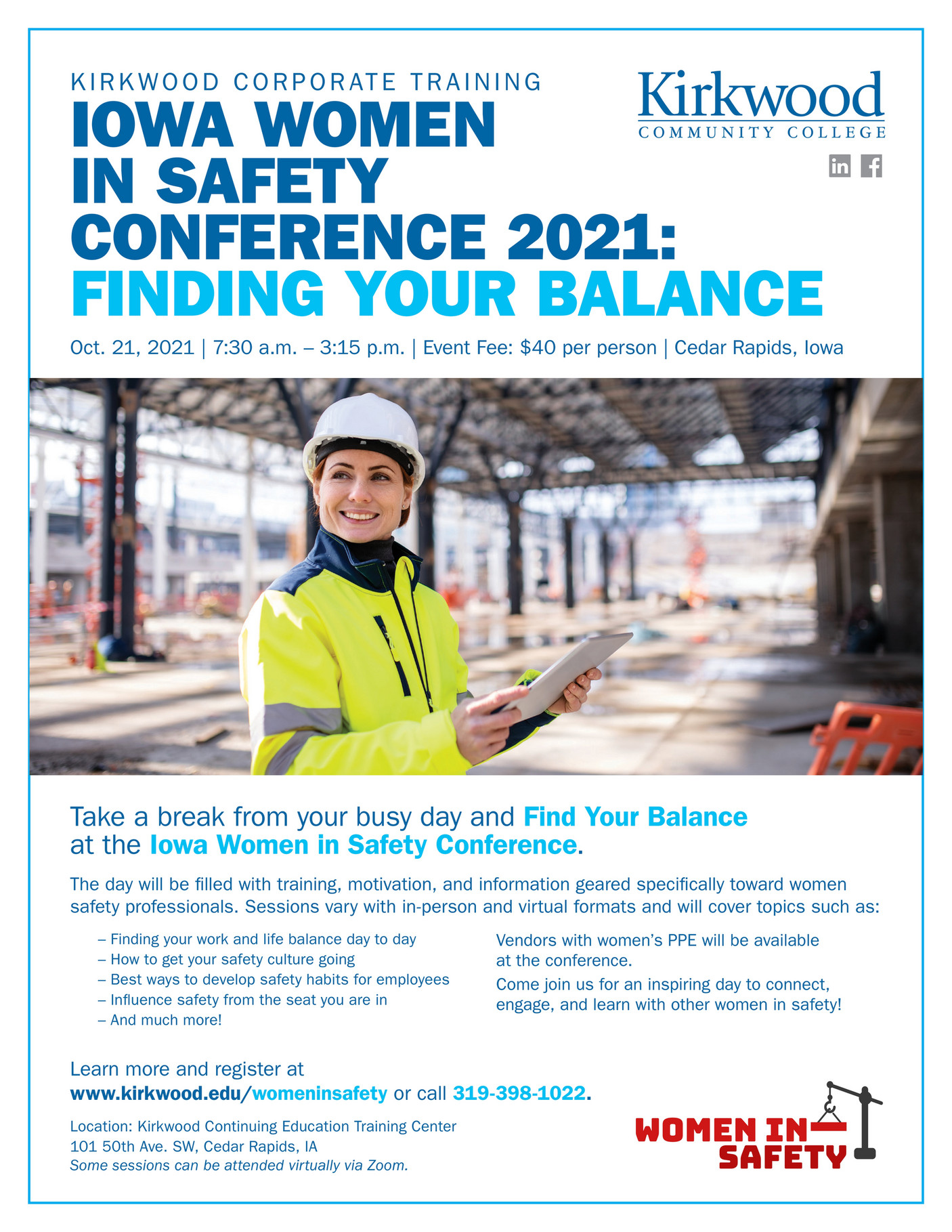 Kirkwood Community College Women In Safety Conference 2021 Flyer Page 2 8940