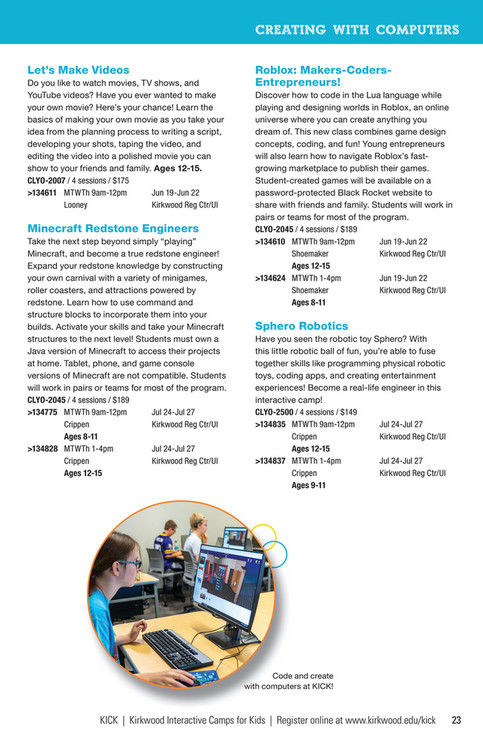 Kirkwood Community College Kick Summer Camps 2023 Brochure Page 22 23 9795