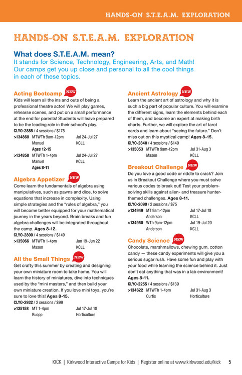 Kirkwood Community College - KICK Summer Camps 2023 brochure - Page 4-5