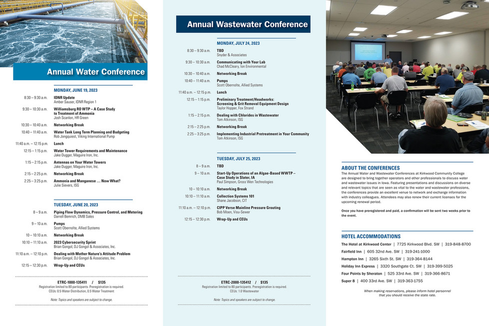 Kirkwood Community College Water Wastewater Conference 2023 brochure