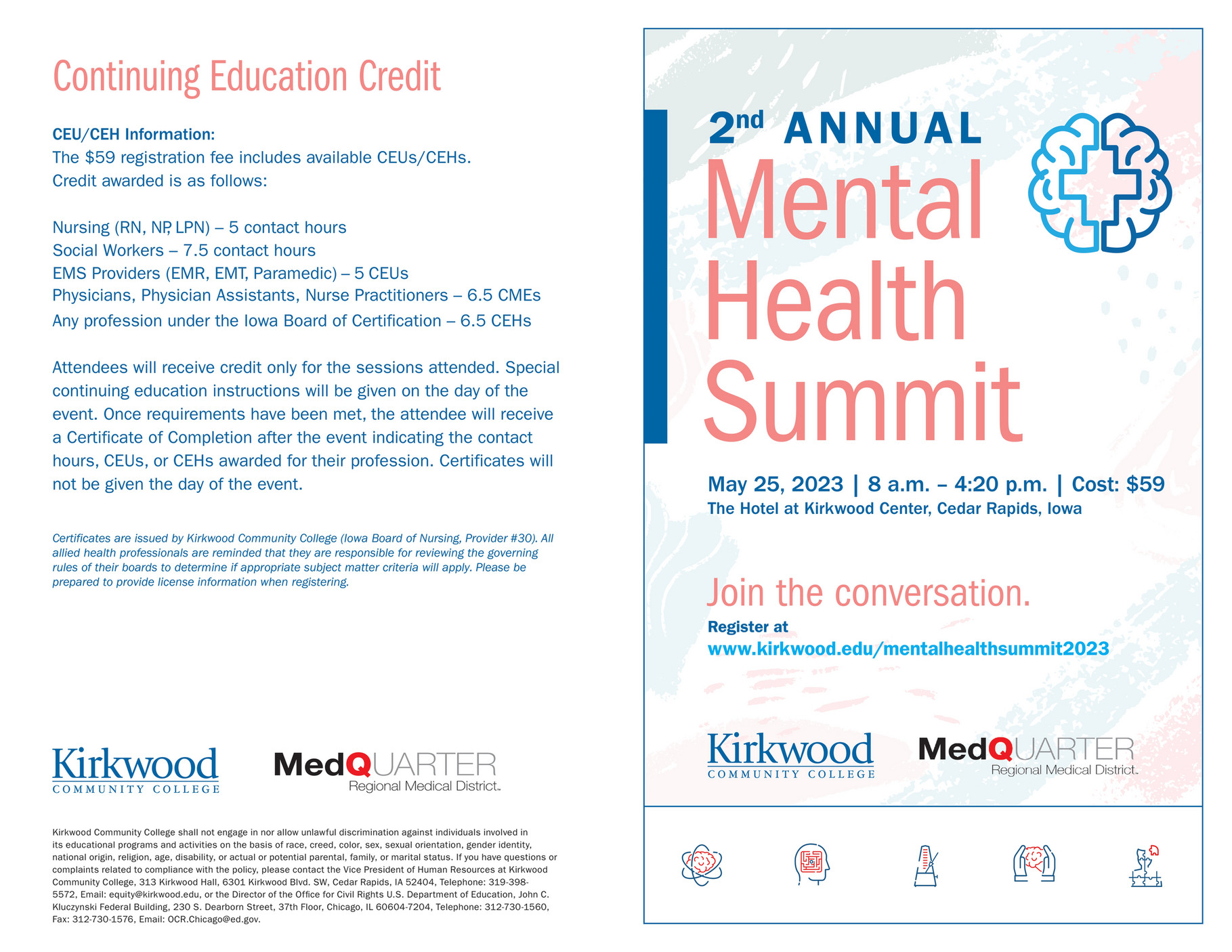 Kirkwood Community College Mental Health Summit 2023 Brochure Page 2 2527