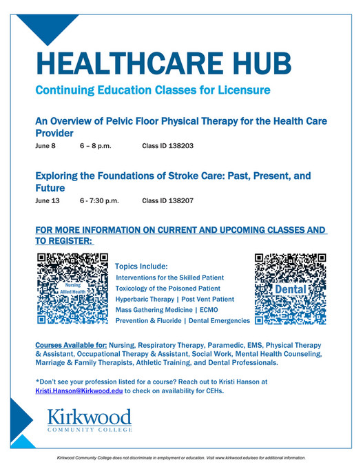 Kirkwood Community College Healthcare Hub CEH Classes Flyer Page 1