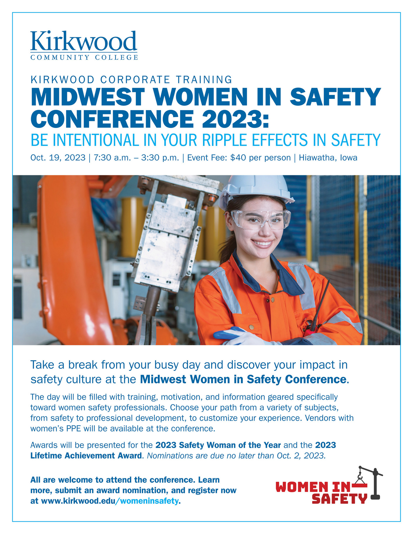 Kirkwood Community College Midwest Women In Safety Conference 2023 Flyer Page 1 5625