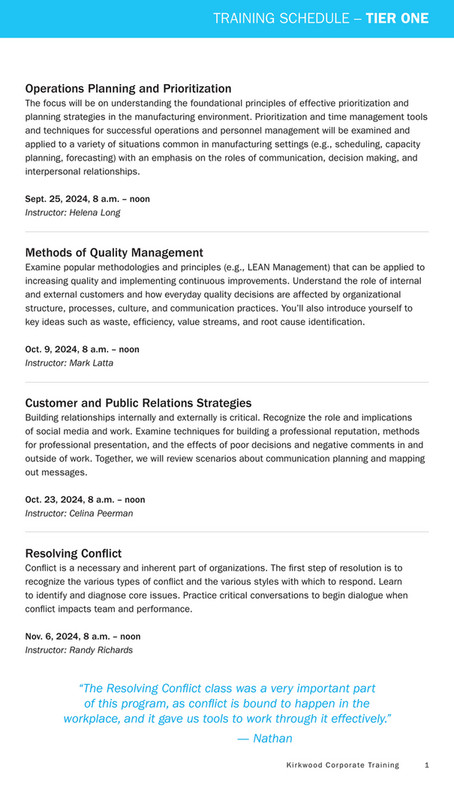 Training Operations Guide Kirkwood Community College - Corporate Training Leadership in ...