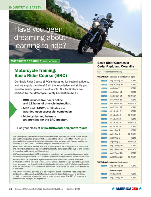 Basic Rider Course Cert Kirkwood Community College - Kirkwood Continuing Education - Summer ...