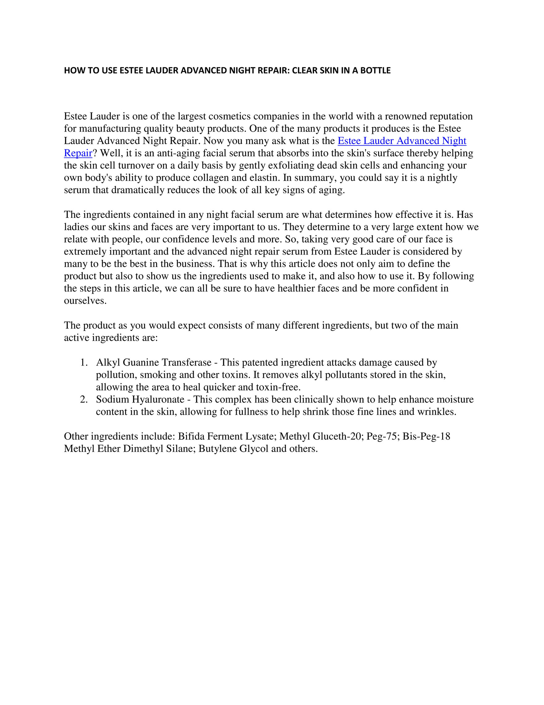 advanced night repair active ingredients